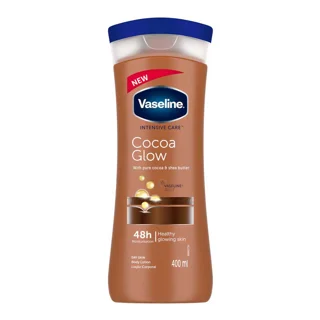لوسیون بدن وازلین مدل Cocoa Glow حاوی کره کاکائو – نرم‌کننده و درخشان‌کننده پوست حجم ۴۰۰ میلی‌لیتر